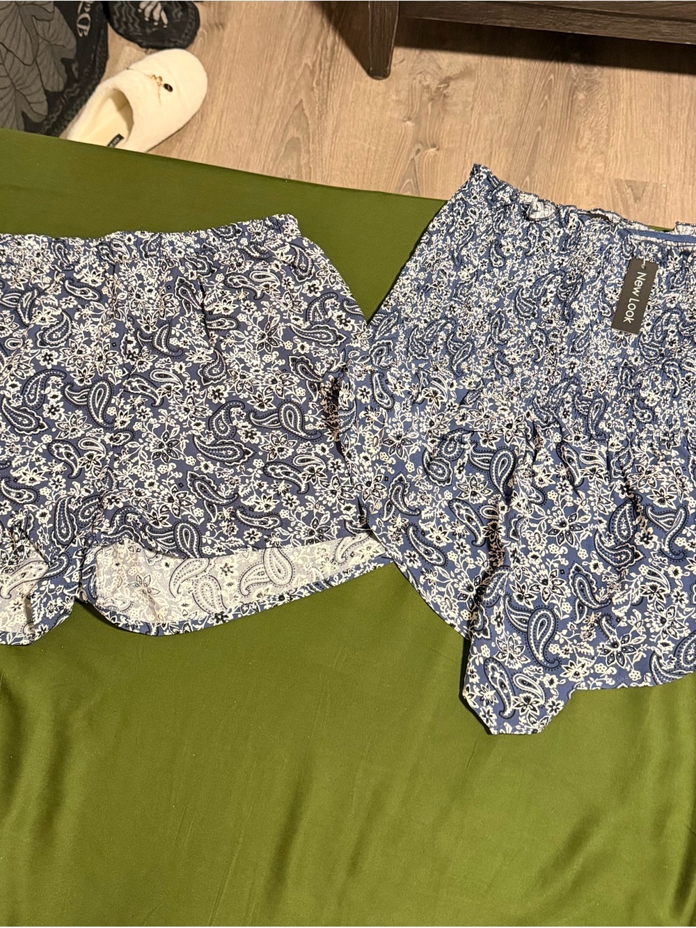 New Look Blue & White Paisley Elastic Waist Shorts